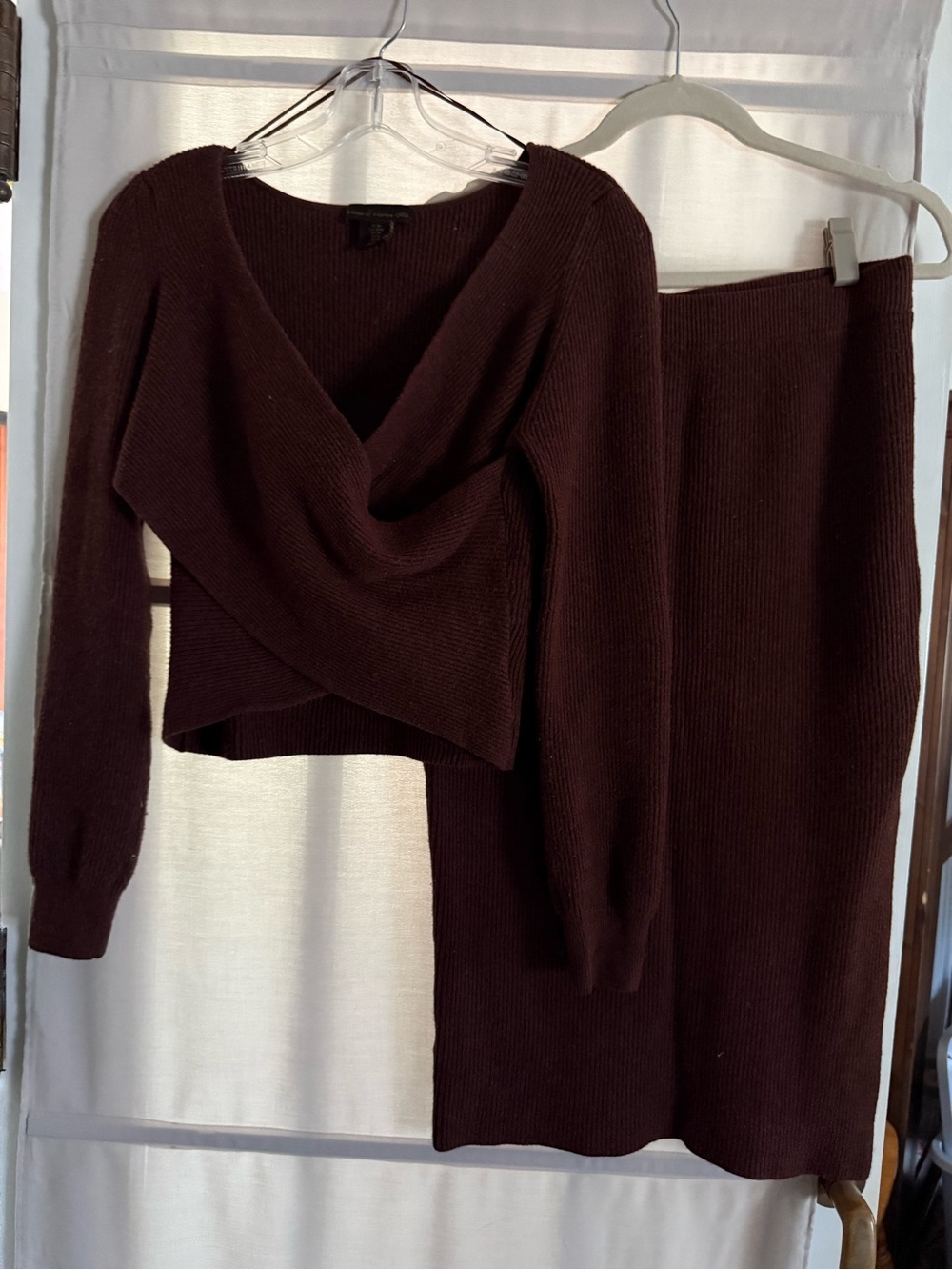 House of Harlow 1960 Brown Knit Wrap Sweater & Skirt Set
